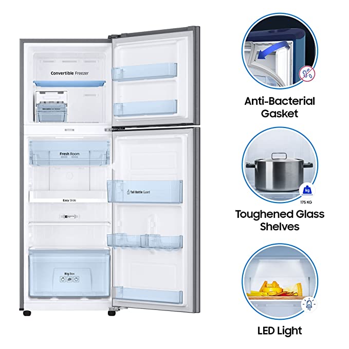 Samsung 253L 3 Star Inverter Frost Free Double Door Refrigerator (RT28T3743S8/HL, Silver, Elegant Inox, Convertible, 2022 Model) Samsung 253L 3 Star Inverter Frost Free Double Door Refrigerator (RT28T3743S8/HL, Silver, Elegant Inox, Convertible, 2022 Model)